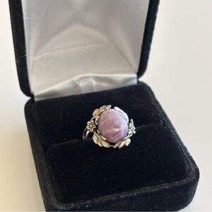 Vintage Floral Sterling Silver Ring Purple Stone Size 5.5